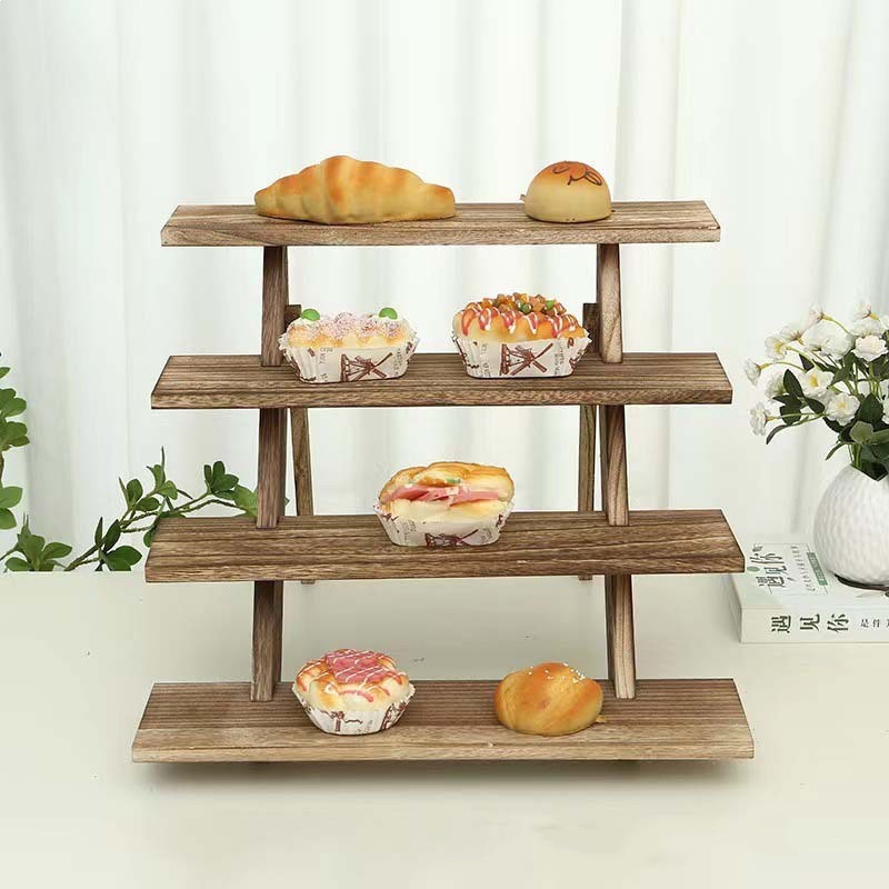 Retro Wooden Dessert Display Stand, Multi-Layer Ladder-Style Display Rack, Home-Use Figurine Storage Rack Manufacturer