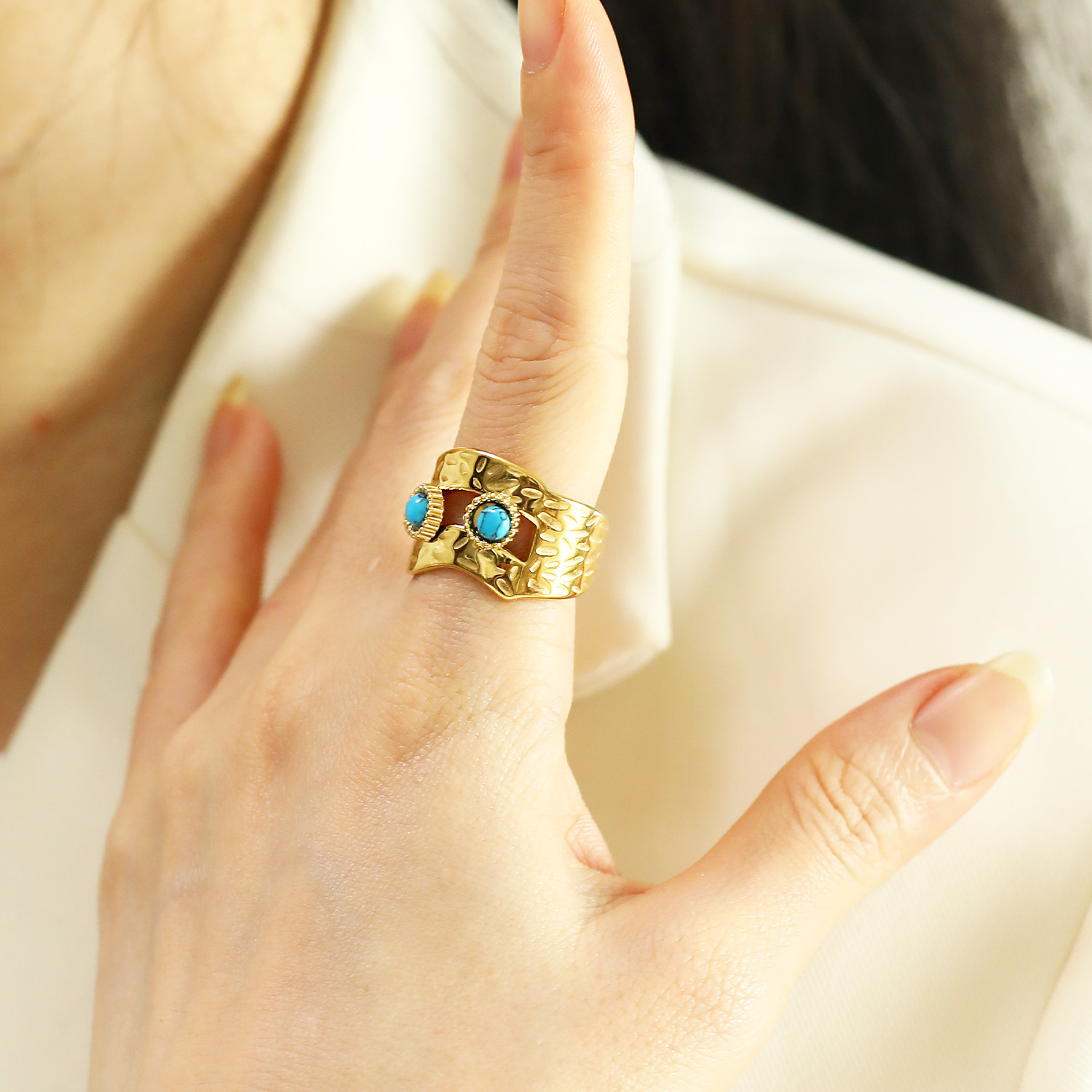 12g Weight Real Gold Plated Plating Material Open Rings Classification Adjustable Ring Size 1 Piece Quantity Casual, Daily Occasion 304 Stainless Steel Material Geometric, Color Block Pattern Women's Gender Vintage Style Style Waterproof Non Tarnish, Plating Craft Real Gold Plated Geometric Color Block 304 Stainless Steel Vintage Style Waterproof Non Tarnish Open Rings 3