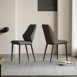 意式轻奢极简高级餐椅设计师款家用商用餐厅软包真皮椅子简约现代