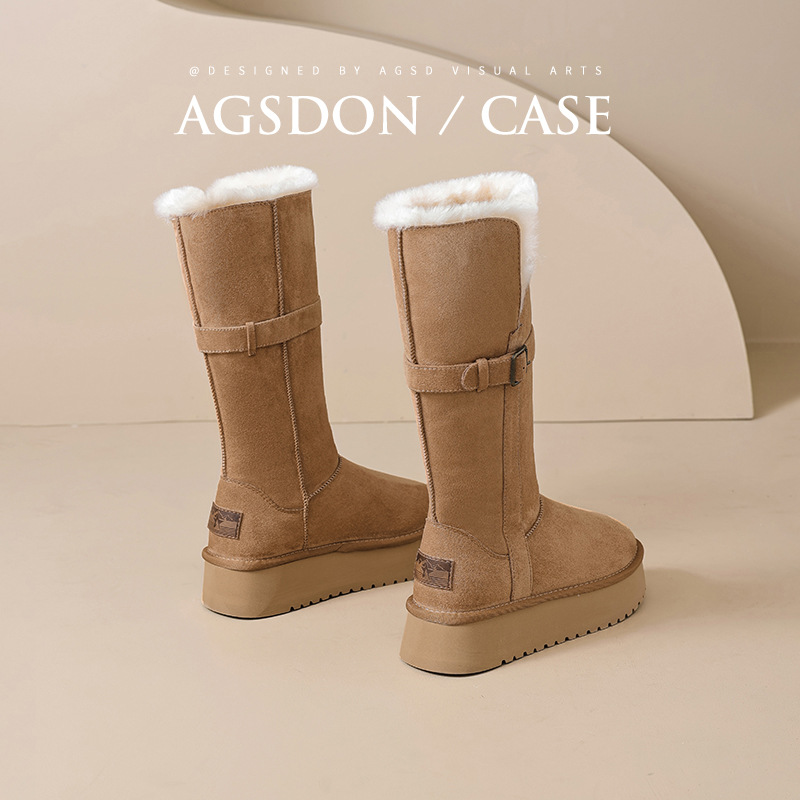 Botas de nieve de cañón largo para mujeres 2025 nuevo invierno plegable dos zapatos de algodón de lana gruesa de tubo medio