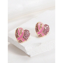 I 19239 Full Diamond Heart Ribbon Earrings ������������˿��