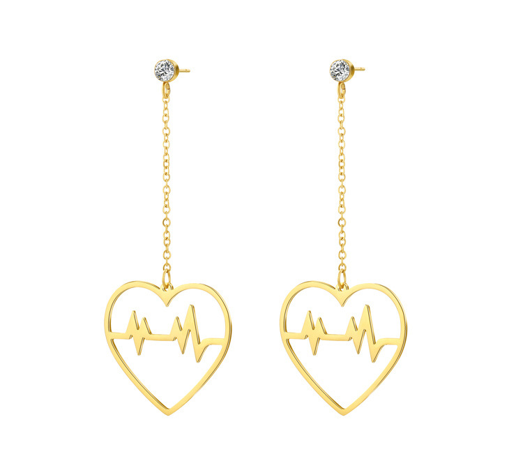 Fashion Ecg Titanium Steel Long Hollow Heart Inlaid Rhinestone Pendant Earrings display picture 6