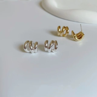 dz韩系金属缠绕C形耳钉小巧简约百搭法式耳环复古通勤风百搭耳饰