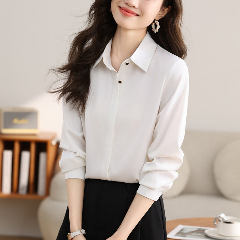 Brand High-End Mulberry Silk Long-Sleeved Shirt for Women's Four-Season Work Clothing Professional Versatile Inch Shirt Anti-Wrinkle Elegant Inner Shirt Brand High-End Mulberry Silk Long-Sleeved Shirt for Women's Four-Season Work Clothing Professional Versatile Inch Shirt Anti-Wrinkle Elegant Inner Shirt