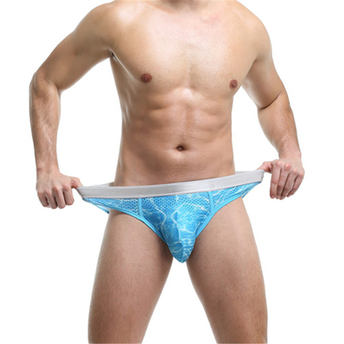 New European and American branded men's underwear fashion print ice silk breathable mesh super large pocket fun double bottom 