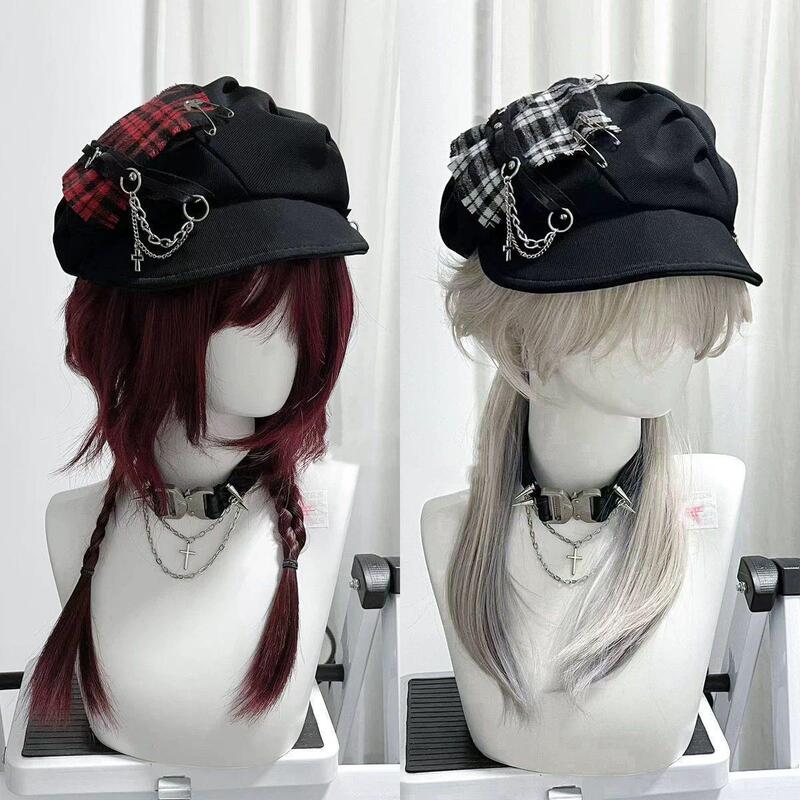 Y2K Punk Style Cross Dark Plaid Beret Cloud Hat Soft Brim Y2K Accessories Dopamine Dance Y2K Punk Style Cross Dark Plaid Beret Cloud Hat Soft Brim Y2K Accessories Dopamine Dance