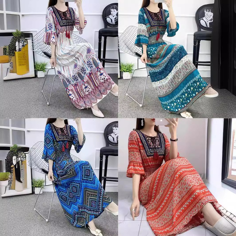 Ethnic Style Embroidered Cotton Silk Dress, Yunnan Xishuangbanna Sanya Travel Long Dress, Yunnan Ethnic Style Ethnic Style Embroidered Cotton Silk Dress, Yunnan Xishuangbanna Sanya Travel Long Dress, Yunnan Ethnic Style