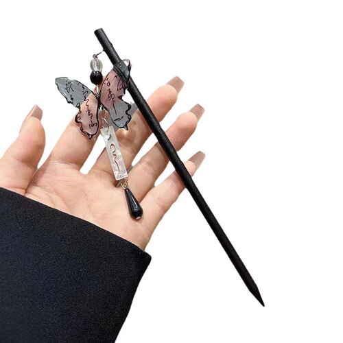 New Chinese style butterfly hairpin calligraphy ancient style tassel hair fork on the back of the head hairpin head jewelry  new style