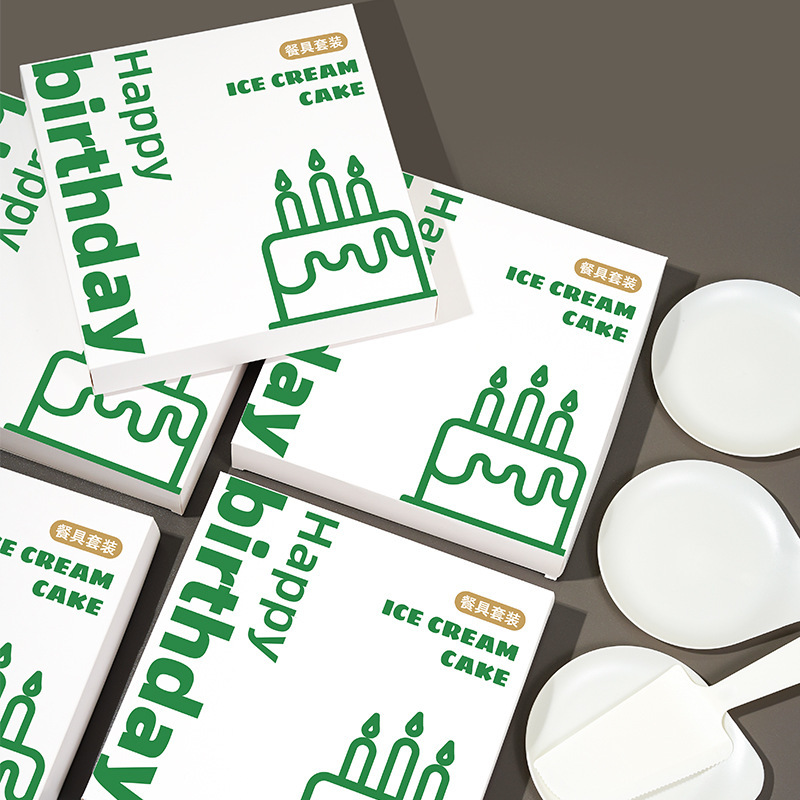 Birthday Cake Cutlery Plate Tableware Set Disposable Simple Plastic Water Drop Plate Candle Square Combination Plate