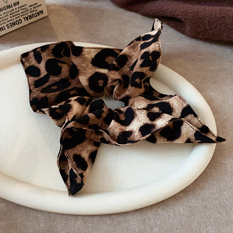 Tela retro de todo fósforo con estampado de leopardo, lazo para el cabello con corsé de cola de caballo alta, cuerda para la cabeza, estilo de Hong Kong, temperamento clásico de todo fósforo, accesorios para el cabello para mujeres