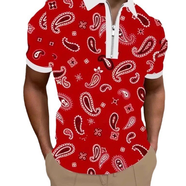 Camisa POLO con cremallera de manga corta transpirable de malla suelta de vacaciones de verano para hombres 2024 venta caliente impresión digital 3D