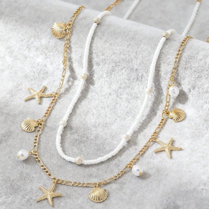 Beach chain from pearl, accessory, European style, boho style