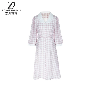 DZ24-100/法式格子连衣裙韩系高级感百褶收腰遮肉显白外出百搭裙