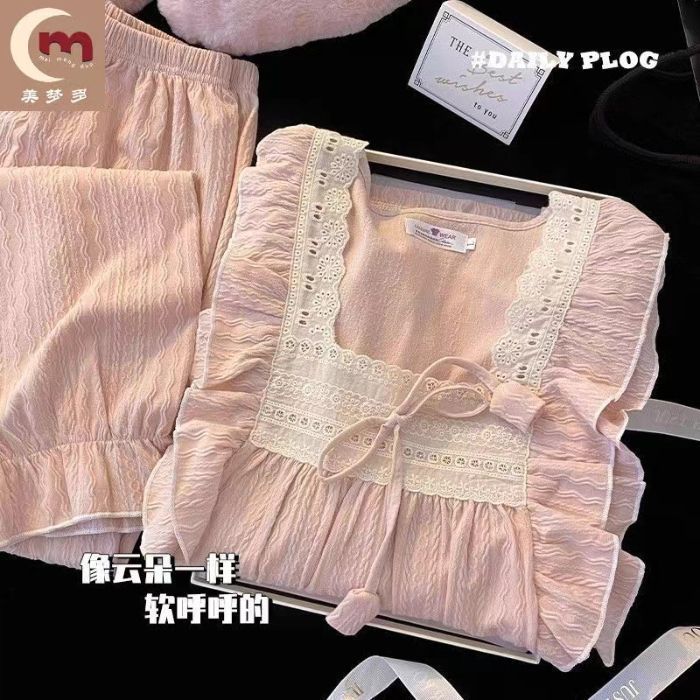 Pijamas de otoño al por mayor transfronterizos mujeres 2025 nuevo algodón de mangas largas dulce princesa viento se puede usar fuera conjunto de ropa de casa