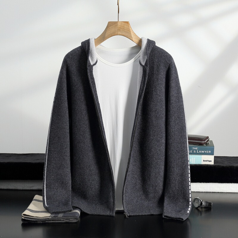 Cross-Border Men's Cashmere 2025 Autumn and Winter New Loose Hooded Casual Cardigan Hoodie Knitted Jacket Cross-Border Men's Cashmere 2025 Autumn and Winter New Loose Hooded Casual Cardigan Hoodie Knitted Jacket
