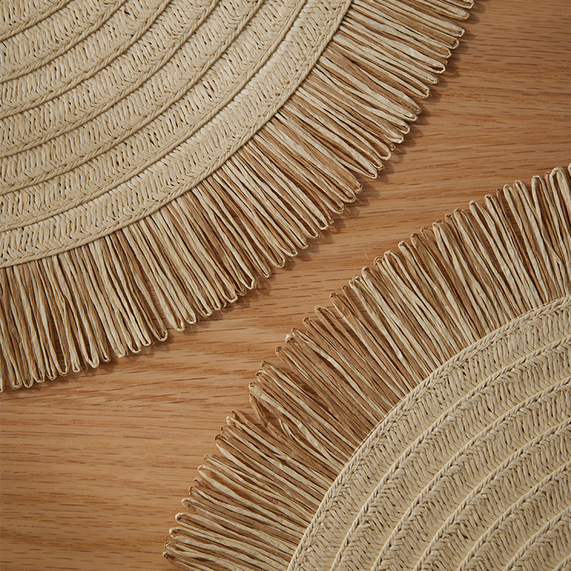 Almohadilla de borla tejida de papel SHEIN, mesa de comedor, mantel occidental, posavasos antideslizantes, almohadilla de aislamiento térmico circular, almohadilla de decoración del hogar