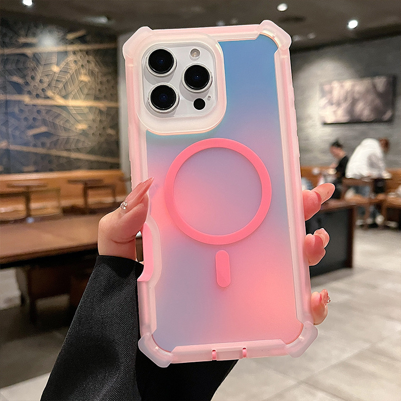 Iphone16 promax保護カバー14カメレオンメッキ磁気吸引携帯ケース四角転倒防止リンゴ15|undefined