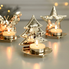 新しいクリスマスキャンドルホルダーゴールデンアイアンキャンドルホルダー装飾品クリスマス装飾レトロランプテーブルトレイ装飾用品