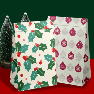 Cross-Border Christmas Export New Gift Packaging Bag/Flat Paper Bag/Baking Pastry Bag/Candy Bag/Return Gift Bag
