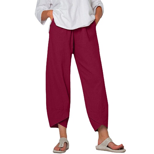 Amazon New Pure Color Large Size Women's Simple Loose Casual Nine-Segment Pants
