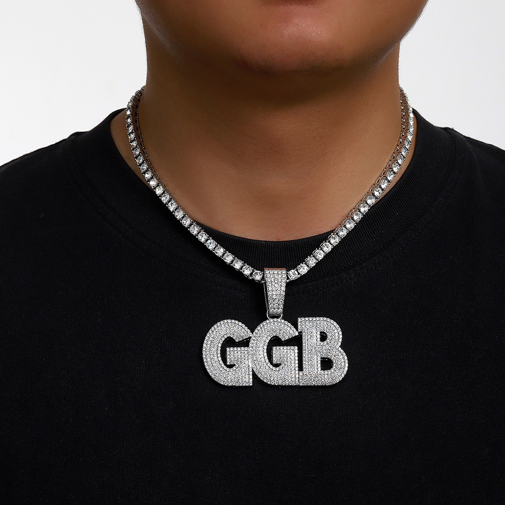 Nuevo colgante con combinación de letras GGB de gran tamaño estilo hip-hop, adornado con diamantes, collar cubano, accesorio personalizado.