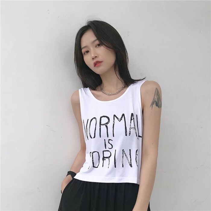 English letter printed high waist loose vest Women's European and American navel loose sleeveless short sling summer