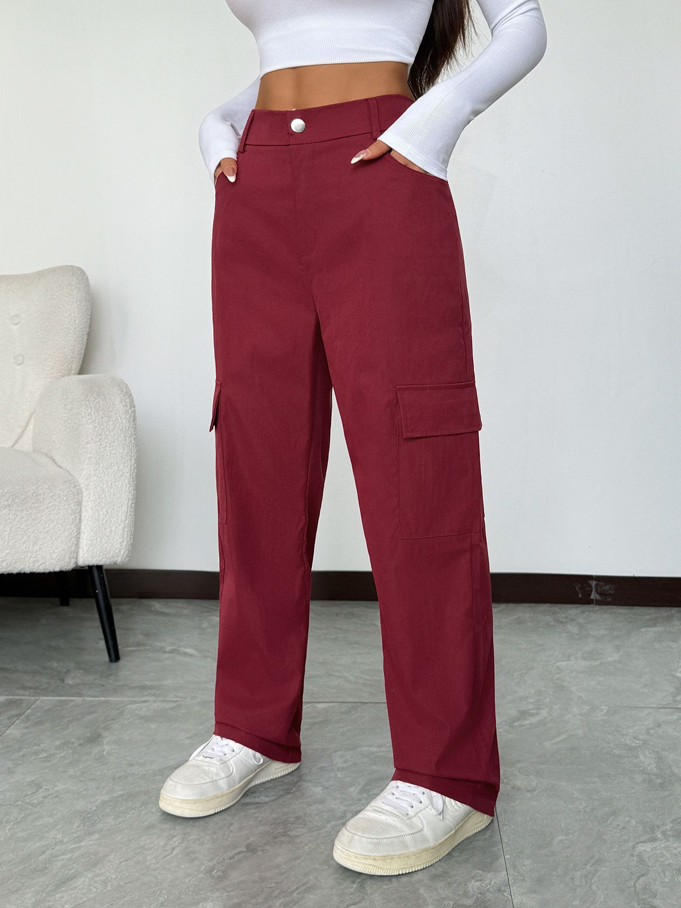 Pantalones cargo holgados de cintura alta con múltiples bolsillos, estilo urbano para mujer, ropa femenina, Amazon 2026