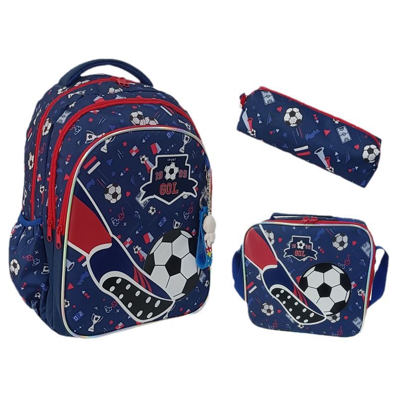 Nuevo bolso escolar para estudiantes de fútbol, bolso de tres piezas de gran capacidad para niños y niñas, deporte ligero