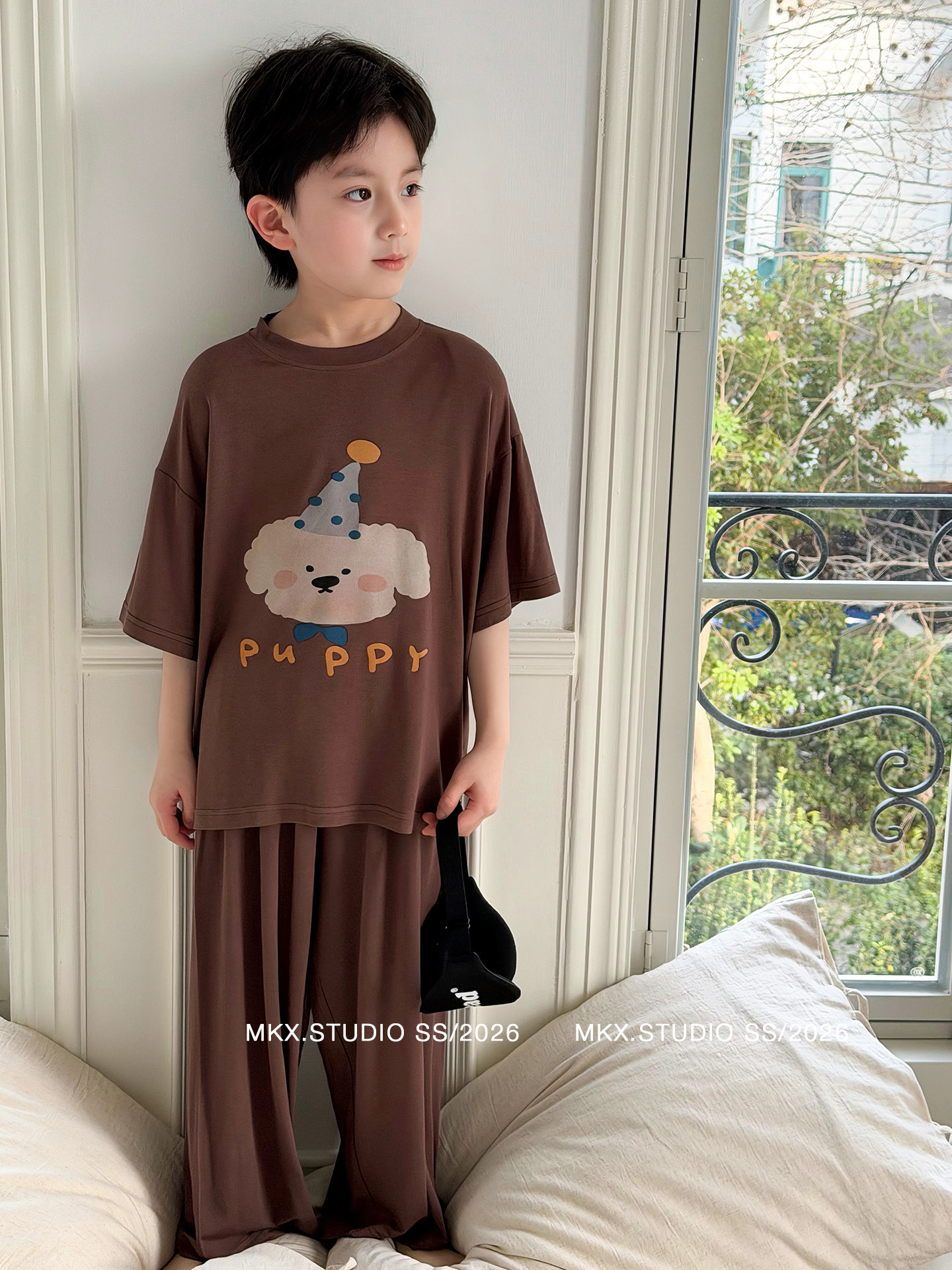 Pijamas para niños set de ropa de hogar para niños verano 2026 nueva ropa de verano para niños delgados ropa suelta para niños