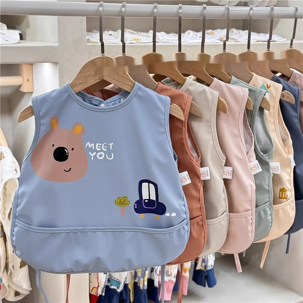 New Waterproof Bib Sleeveless Children's Cover Kindergarten Oil-proof Food Bag Maillard Baby Bib Food Bag