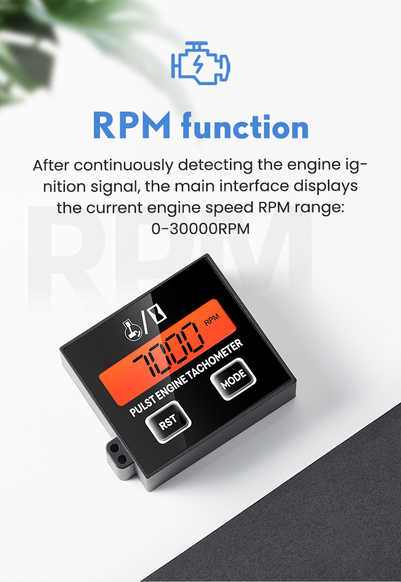 Inductive Digital Tachometer for 2/4-Stroke Engines, Universal for Lawn Mowers and Chainsaws, with an Accumulative Timer