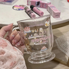 可爱大容量便携蛋糕设计青苹果卡通小熊防烫高颜值玻璃杯ins杯子