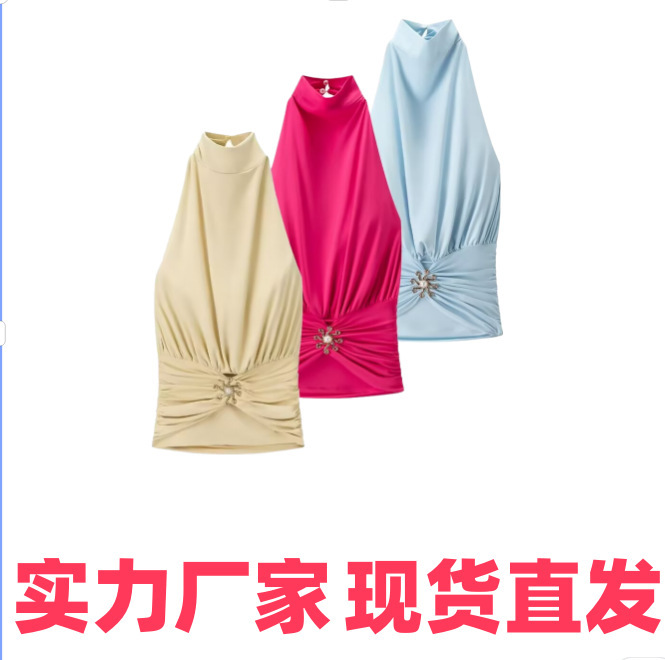 NSSF 自制 欧美风 新款女装 洋气 时髦 百搭款太阳花饰褶皱上衣|undefined