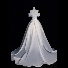 緞面輕婚紗2023新款春季韓式影樓攝影主題婚紗氣質寫真街拍服裝