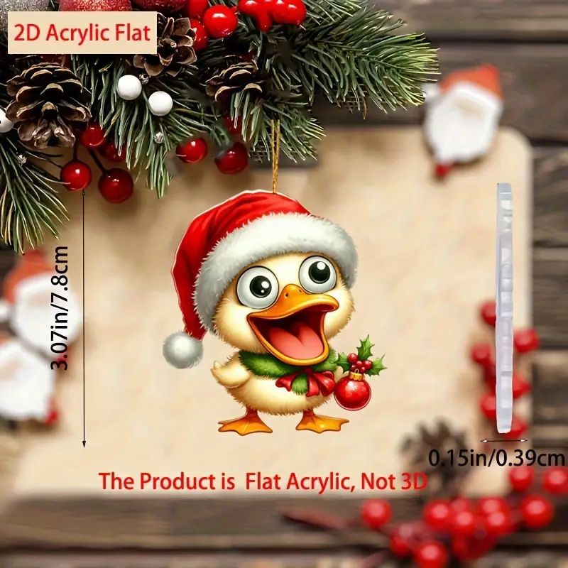 Navidad nuevo sombrero de Navidad pato colgante acrílico plano transfronterizo coche colgante llavero colgante image 1