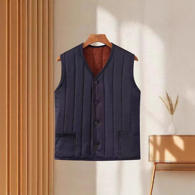 Winter Fleece-Lined Thickened Dad Vest for Middle-Aged and Elderly Men, Warm and Cold-Resistant Men's Vest for Outerwear Without Collar Winter Fleece-Lined Thickened Dad Vest for Middle-Aged and Elderly Men, Warm and Cold-Resistant Men's Vest for Outerwear Without Collar