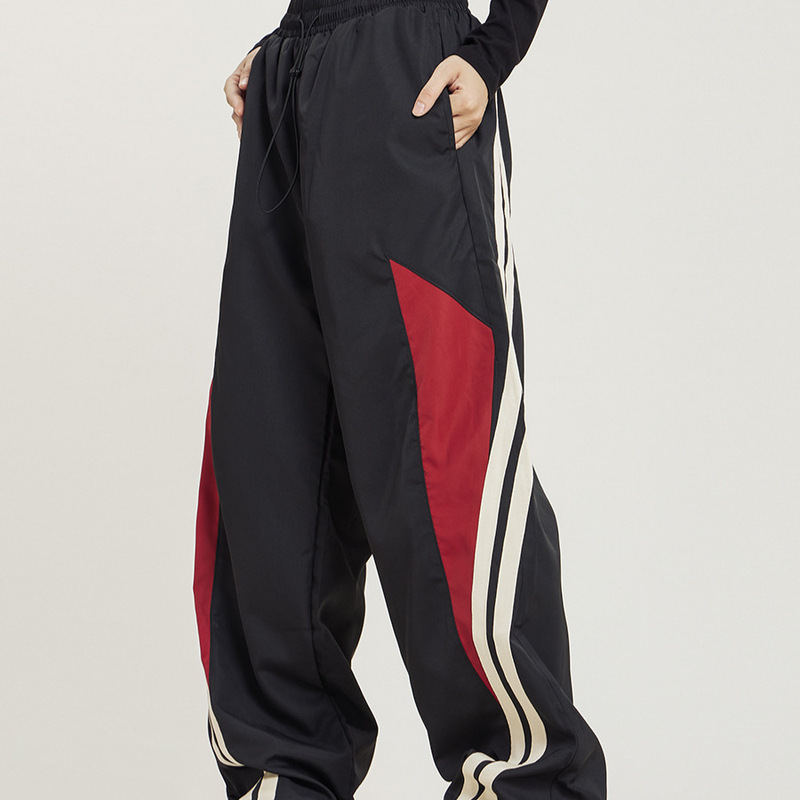 Cross-border Street Functional Style Sticker Sewing Striped Casual Trousers Straight Design Sense Trousers Men's Summer All-match Trendy