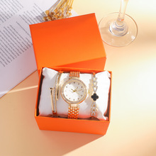 女士钛钢精美个性气质休闲细带网带石英手表+手镯套装（3pcs/set)