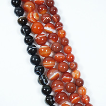天然缠丝玛瑙圆珠红黑线条散珠DIY手链项链串珠材料条纹配件饰品