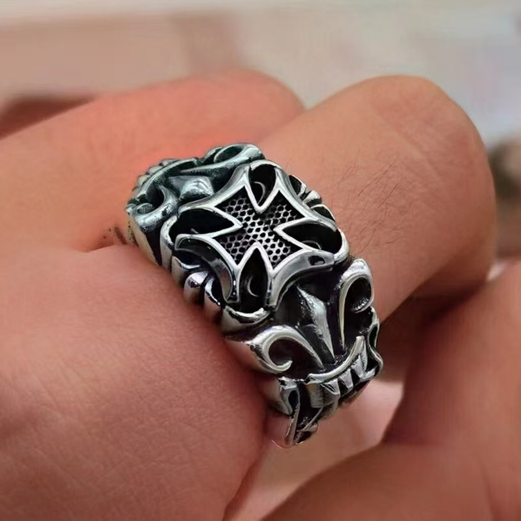 Anchor Cross Silver Ring