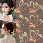 U型发簪蝴蝶流苏发钗高级感古风盘发器簪子步摇珍珠发钗子旗袍形