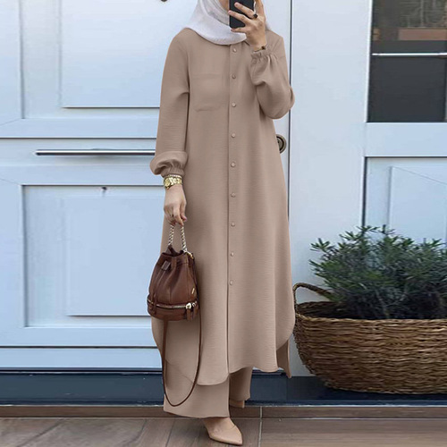 Special Muslim women's clothing, Arab-style two-piece spring and autumn long-sleeve shirt and pants set