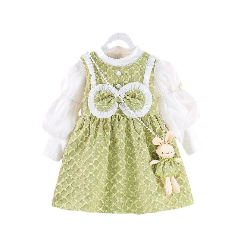 Ropa infantil de niñas vestido de primavera 2025 nuevo bebé vestido de princesa verde estilo coreano estilo extranjero primavera y otoño