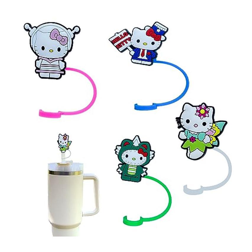 Silicone de dibujos animados tapa de paja goma blanda Kawaii Kitty 10 mm taza Stanley tapa de paja grande 40 onzas 3