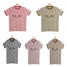 条纹短袖女t恤2025韩版百搭修身妈妈装圆领上衣女夏季T恤修身显瘦