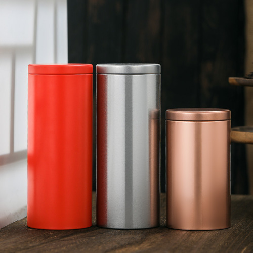 Tea box round tea can sealed metal frosted tinplate can solid color tea packaging iron box