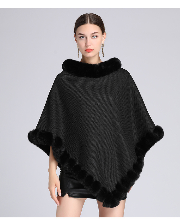 Stickad tröja i plusstorlek med fleece och tjock pälskrage_voghion.com