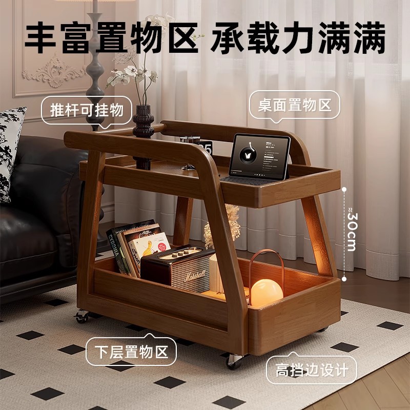 Mesa lateral del sofá mesa de centro móvil de madera maciza mesa de almacenamiento mesita de noche sofá lateral sala de estar estilo antiguo carrito de bocadillos