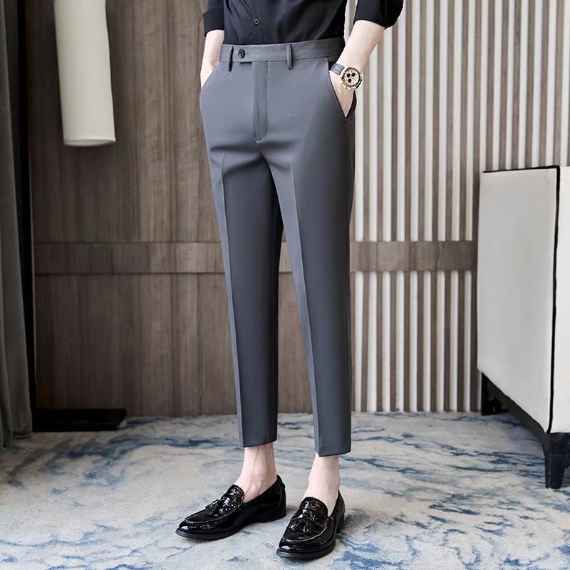 Verano nuevo estilo pantalones recortados pantalones de traje pequeño de moda para hombres drapeado sin planchar pantalones cónicos ins jóvenes pantalones casuales de moda image 5