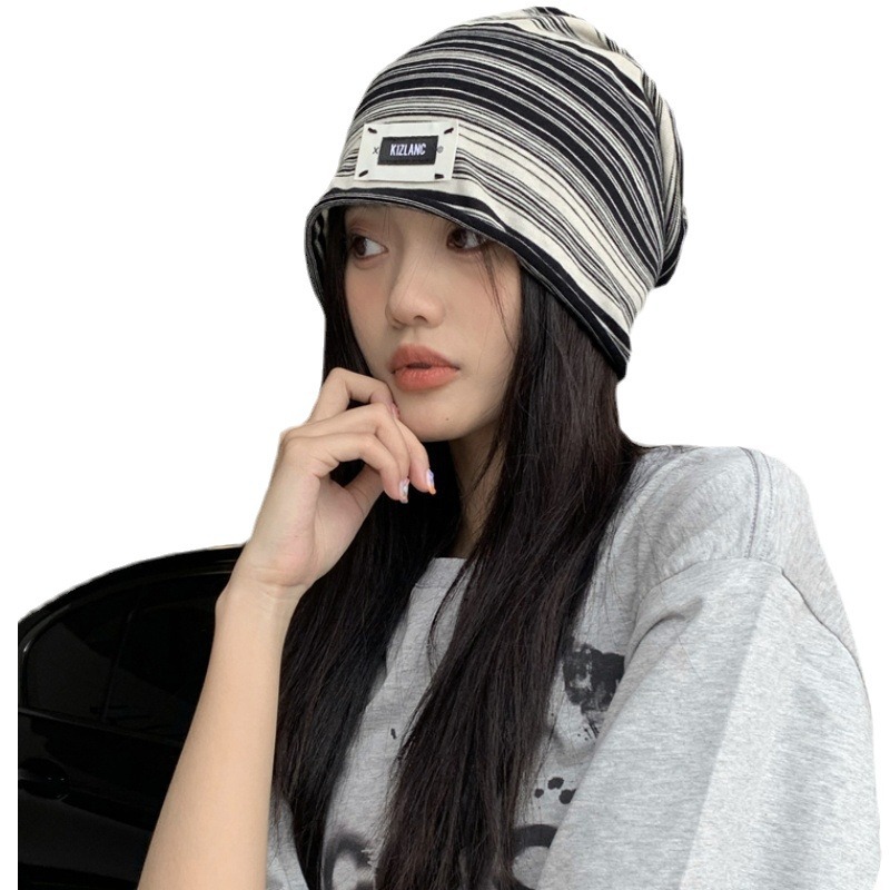 Sombrero de pila delgado de una sola capa de primavera y verano, gorra de luna a rayas rojas postparto, gorra fría, gorra de moda